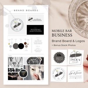 Logo for Mobile Bar Business, Bartending Services Brand Board, Branding Guidelines, Bartender Logo Design, Editable in Canva Templates, RB10