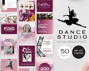 Plantillas de Instagram para estudios de danza, publicaciones en redes sociales para entrenadores de danza, marketing empresarial para escuelas de danza infantil, diseños personalizables de Canva, DS4