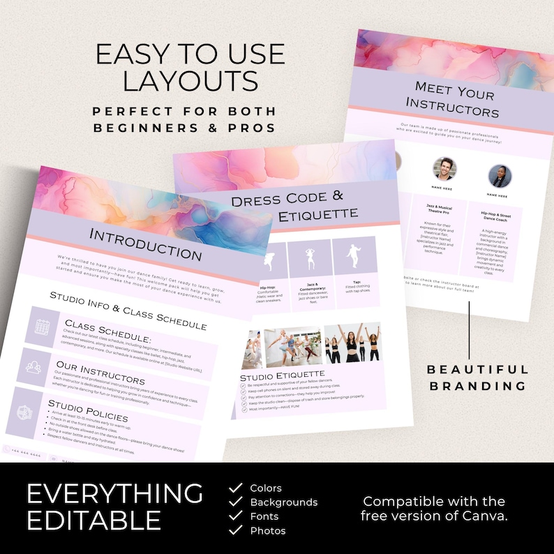 Dance Studio New Student Welcome Pack, Kids Dance Classes Business ...