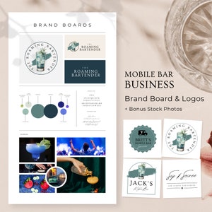 Mobile Bar Logo Design, Bartending Services Brand Board, Branding Guidelines, Bartender Business Logo, Editable in Canva Templates, RB3