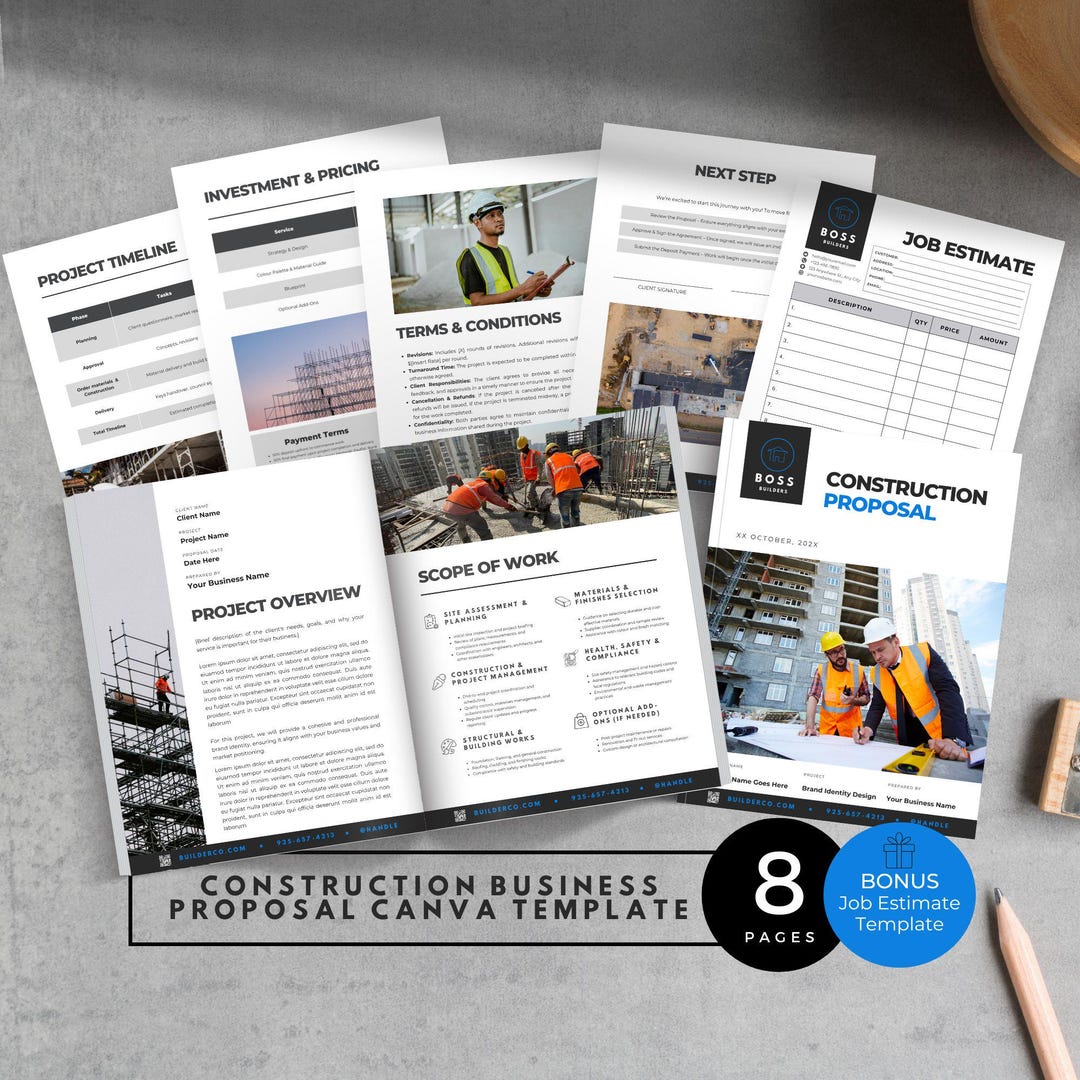 Construction Business Proposal Template Job Estimate Editable Canva