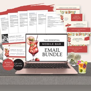 Zestaw szablonów e-maili dla firm mobilnych barów, podpisy e-maili do wyskakującego koszyka koktajlowego Canva, edytowalny marketing małych firm barmańskich, RB4