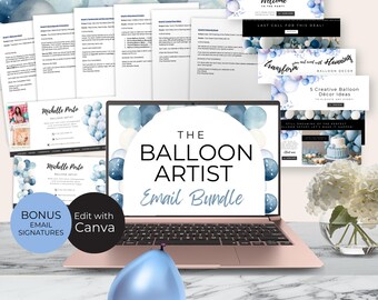 Paquete de plantillas de correo electrónico para artistas de globos, firmas de correo electrónico comerciales con globos, plantillas de encabezado de Canva, marketing editable para pequeñas empresas, BB2