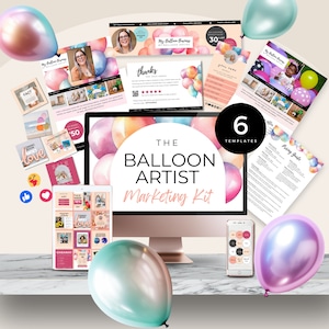 Balloon Garland Artist Bundle, Balloon Business Sales-flyer A4, bewerkbare Instagram-canvasjablonen, socialmediaberichten, bedankkaart, BB4
