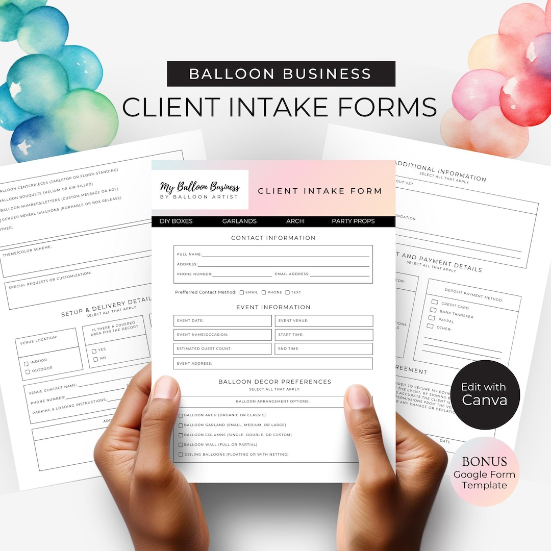Balloon Business Client Intake Form, Event Information Canva Template ...