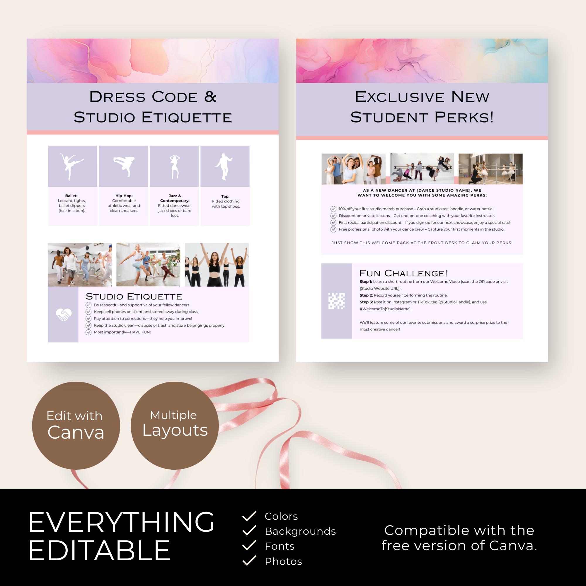 Dance Studio New Student Welcome Pack, Kids Dance Classes Business ...