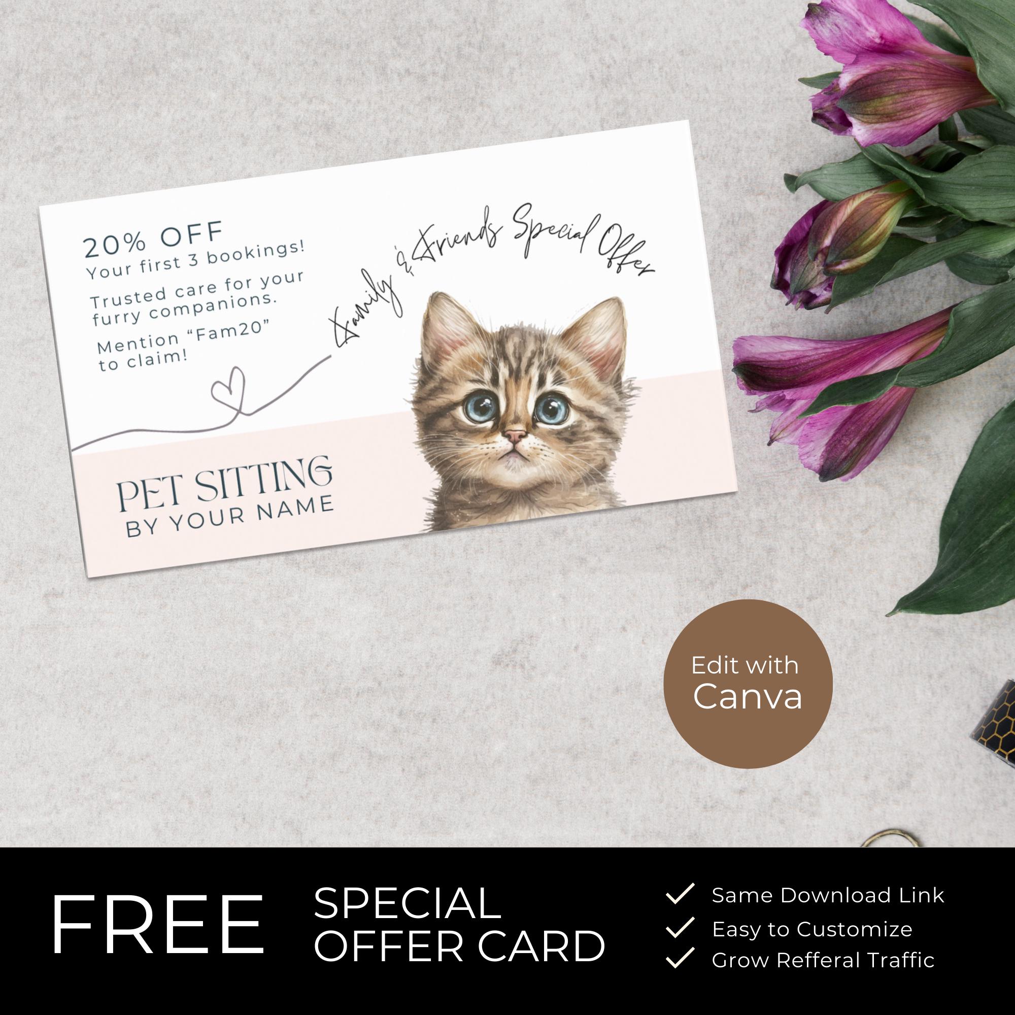 Pet Sitting Business Cards With Heart, Canva Template for Cat Sitter ...