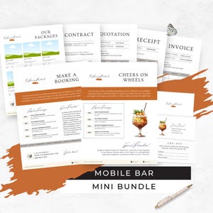 Mobile Bar Business Bundle, Pop-up Cocktail Cart Business Card, Bartending Contract Template, Freelance Bartender Marketing Flyers, RB2