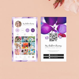 Biglietto da visita Instagram ghirlanda di palloncini, biglietto da visita palloncino con codice QR, carta fedeltà modificabile Canva, biglietto da visita feed Instagram, BB5