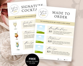 Mobile Bar Service Drinks Menu, Scan to Pay Canva Template US Letter, Cocktail Bar Sign, DIY Flyer Template Design, Wedding Bar Menu, RB6