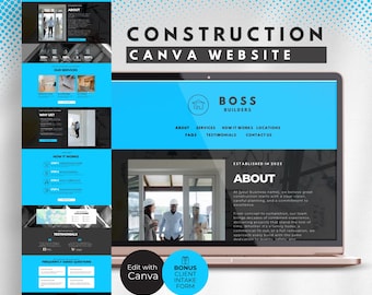 Plantilla de sitio web de construcción (Canva), formulario de admisión de clientes de Google para personal de mantenimiento, página de destino para constructores de viviendas, empresa subcontratista, CB6