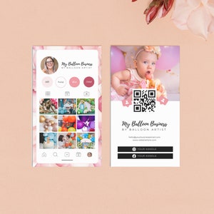 Instagram-visitekaartje ballonslinger, visitekaartje ballon met QR-code, bewerkbare klantenkaart canva, visitekaartje Instagram-feed, BB1