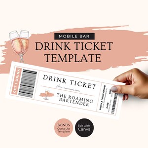 Mobile Bar Drink Ticket Canva Vorlage, Hochzeitsgetränke-Token-Gutschein bearbeitbar, Cocktailbar-Tab-Gästeliste, freiberufliche Barkeeper-Gutscheine, RB7