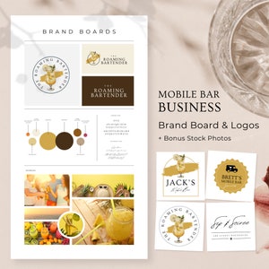 Mobile Bar Logo Design, Bartending Services Brand Board, Branding Guidelines, Bartender Business Logo, Editable in Canva Templates, RB8