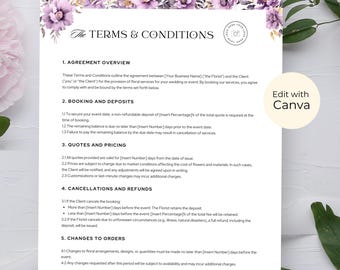 Plantilla de Canva para contrato de floristería para bodas, cotización de floristería boutique, factura de floristería independiente, recibo y cotización de proveedor floral, WF3