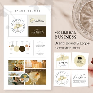 Logo for Mobile Bar Business, Bartending Services Brand Board, Branding Guidelines, Bartender Logo Design, Editable in Canva Templates, RB6