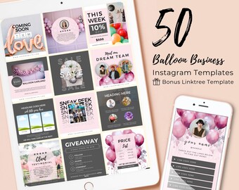 Plantillas de Instagram para empresas de globos, publicaciones en redes sociales de artistas de globos, marketing de decoraciones para fiestas, diseños de Canva para anuncios de Facebook, BB10