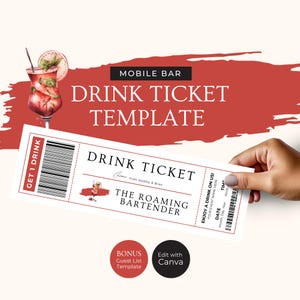 Mobile Bar Drink Ticket Canva Vorlage, Hochzeitsgetränke-Token-Gutschein bearbeitbar, Cocktailbar-Tab-Gästeliste, freiberufliche Barkeeper-Gutscheine, RB4