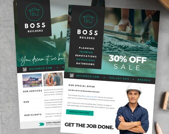 Construction Business Flyer Template, Small Business General Flyer, Editable in Canva, Home Builder Marketing, Artist Services Flyer, CB7