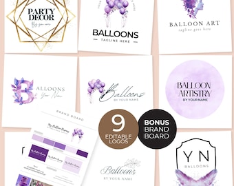 Plantillas de Canva para logotipos de empresas de artistas de globos, tablero de marca para decoradores, kit de marca para decoración de fiestas, logotipos prefabricados con guirnalda orgánica, BB5