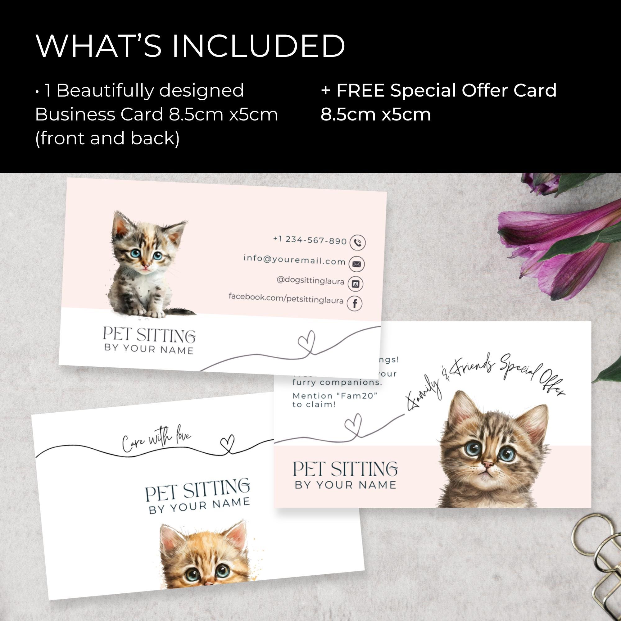Pet Sitting Business Cards With Heart, Canva Template for Cat Sitter ...