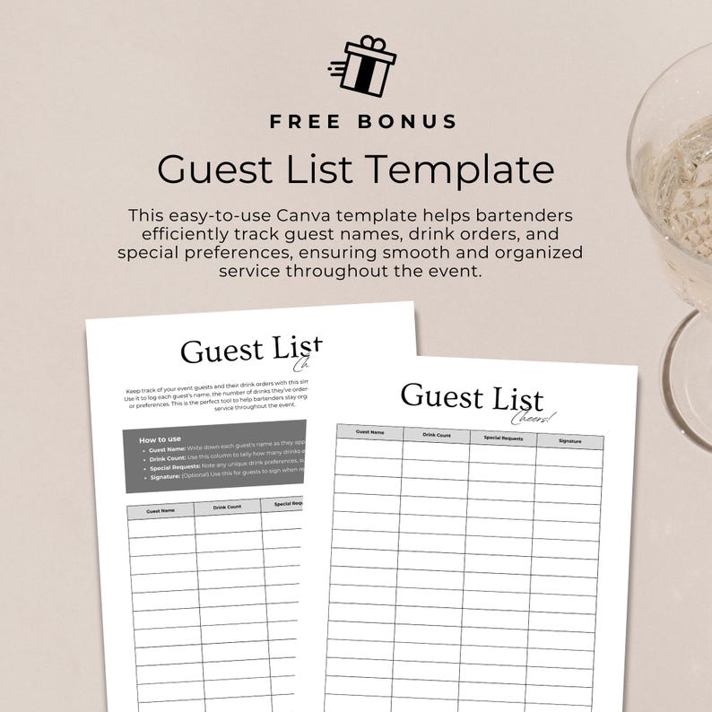 Mobile Bar Drink Ticket Canva Template, Wedding Drinks Token Voucher