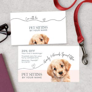 Pet Sitting Business Cards with Heart, Canva Template for Dog Sitter Card with dog, Puppy Pre School Branding, Golden Retriever Brand, PE2