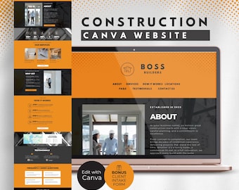 Sitio web para empresas de construcción, plantilla de Canva, formulario de admisión de clientes de Google para personal de mantenimiento, página de destino para constructores de viviendas, empresa subcontratista, CB3