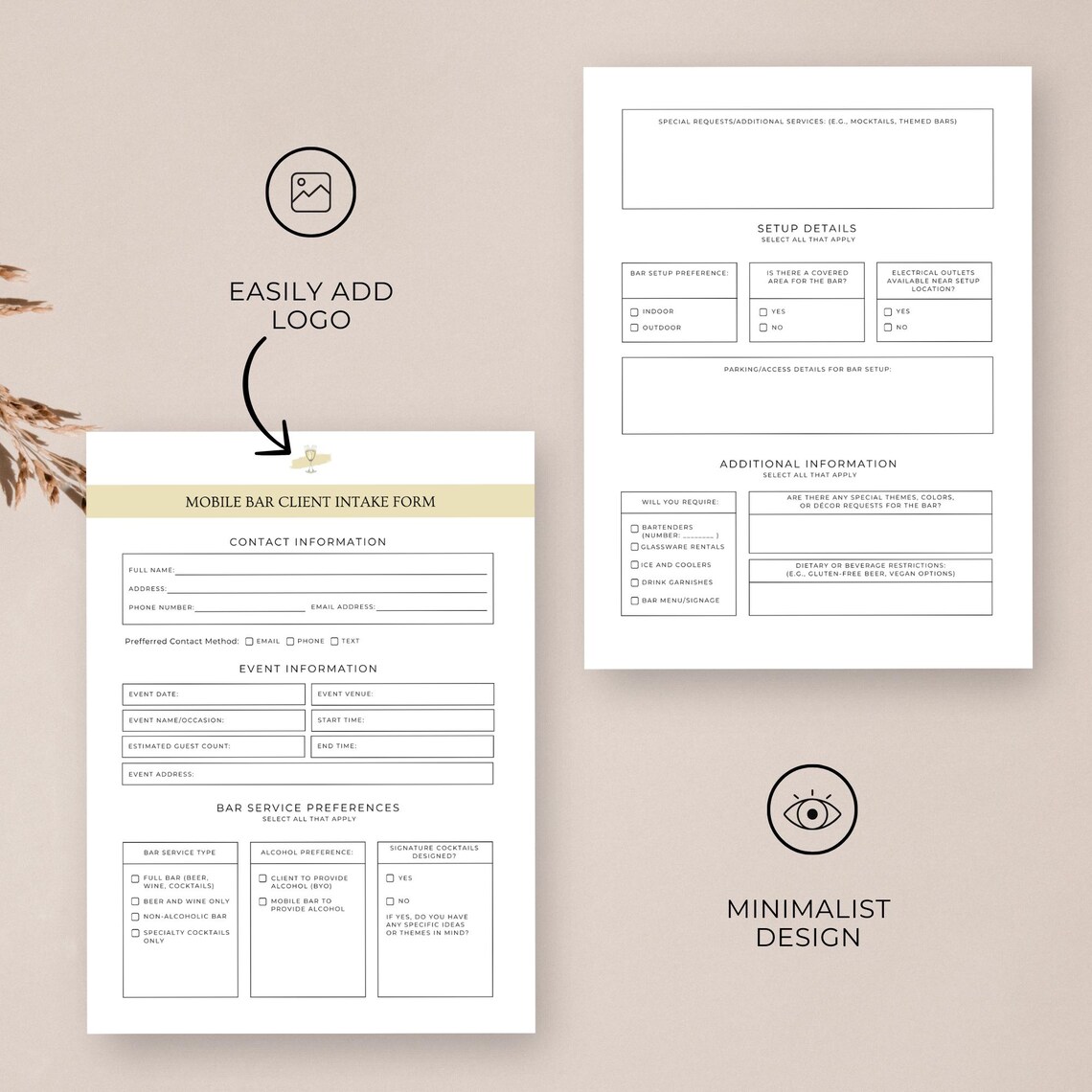 Mobile Bar Business Client Intake Form, Event Information Canva ...