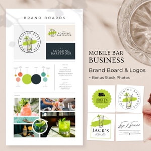 Mobile Bar Business Logo, Bartending Services Brand Board, Branding Guidelines, Bartender Logo Design, Editable in Canva Templates, RB1