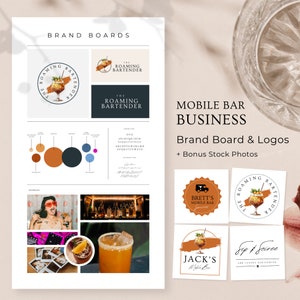 Mobile Bar Business Logo, Bartending Services Brand Board, Branding Guidelines, Bartender Logo Design, Editable in Canva Templates, RB2