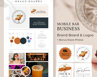 Mobile Bar Business Logo, Bartending Services Brand Board, Branding Guidelines, Bartender Logo Design, Editable in Canva Templates, RB2