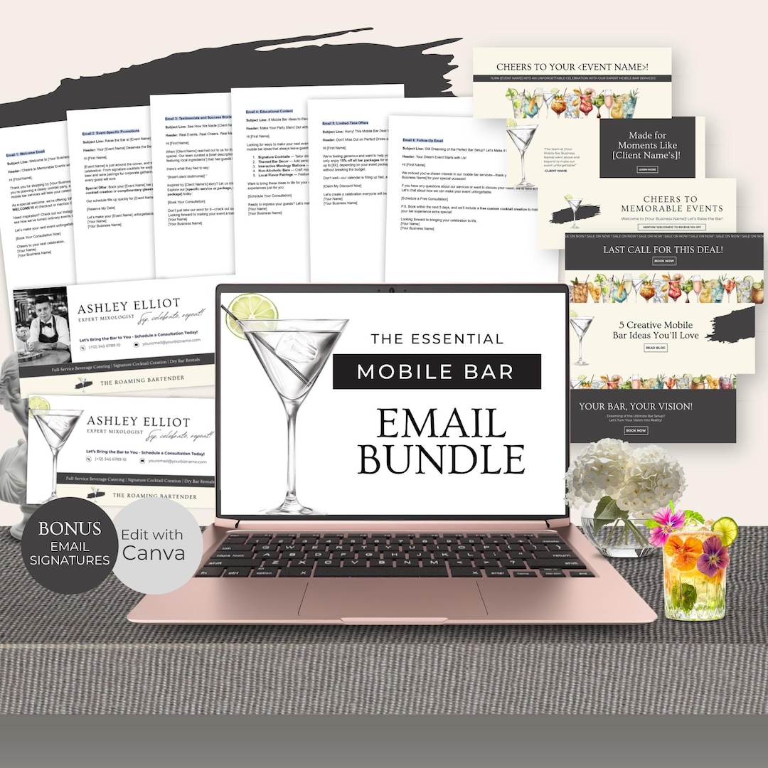 Mobile Bar Business Email Template Bundle, Pop-up Cocktail Cart Email ...