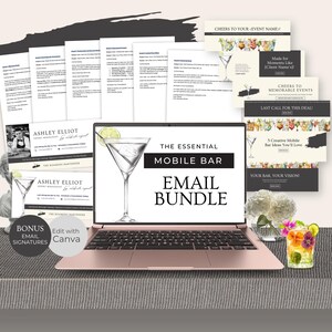 Mobile Bar Business Email Template Bundle, Pop-up Cocktail Cart Email Signatures Canva, Editable Bartending Small Business Marketing, RB10