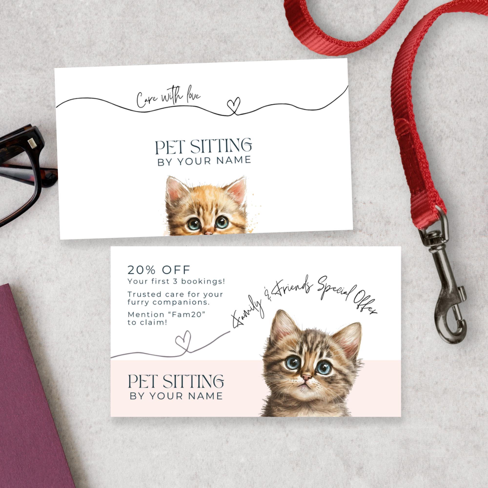 Pet Sitting Business Cards With Heart, Canva Template for Cat Sitter ...