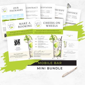 Mobile Bar Business Bundle, Pop-up Cocktail Cart Business Card, Bartending Contract Template, Freelance Bartender Marketing Flyers, RB1
