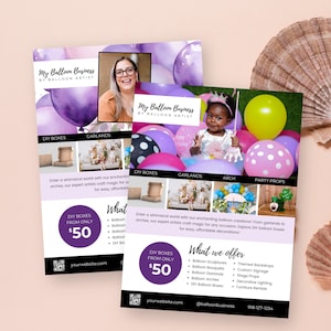 Balloon Artist Flyer Carta de EE. UU., Marketing empresarial de globos, Plantillas Canva, Editable en Canva, Servicios para artistas, Folleto de lanzamiento de globos, BB5