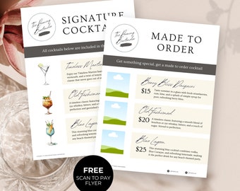 Mobile Bar Service Drinks Menu, Scan to Pay Canva Template US Letter, Cocktail Bar Sign, DIY Flyer Template Design, Wedding Bar Menu, RB10