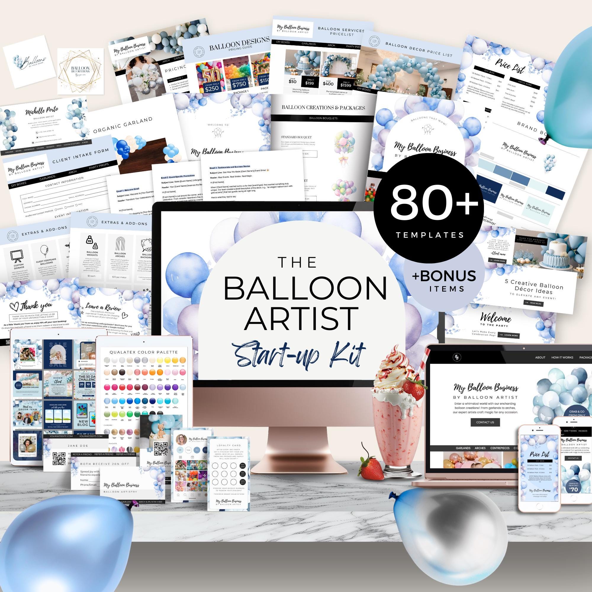 Balloon Artist Starter Kit, Balloon Business Website, Organic Garland Mockup, Product Menu Brochure, Sales and Upsell Flyers, Pricelist BB2