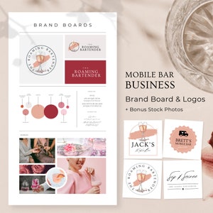 Mobile Bar Business Logo, Bartending Services Brand Board, Branding Guidelines, Bartender Logo Design, Editable in Canva Templates, RB7