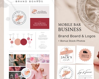 Mobile Bar Business Logo, Bartending Services Brand Board, Branding Guidelines, Bartender Logo Design, Editable in Canva Templates, RB7