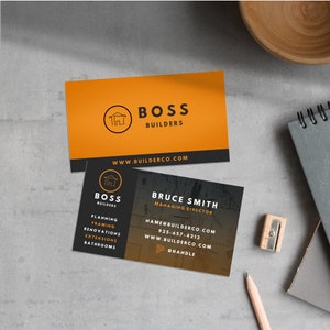Modèle de carte de visite sur toile Construction, 8,5 x 5 cm, image de marque de petite entreprise, création de logo de bricolage, logo de constructeurs de maisons, marketing d'entrepreneur, CB3
