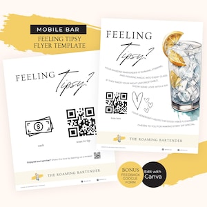 Folleto Feeling Tipsy para negocios de bar móvil, carta de EE. UU., diseño de marca Gin Mojito, letrero de propina editable DIY para bar, formulario de comentarios de Google, RB9