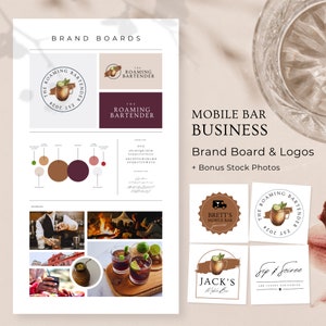 Logo for Mobile Bar Business, Bartending Services Brand Board, Branding Guidelines, Bartender Logo Design, Editable in Canva Templates, RB5