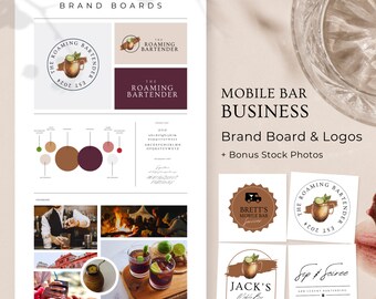 Logotipo para negocio de bar móvil, tablero de marca de servicios de barman, pautas de marca, diseño de logotipo de barman, editable en plantillas de Canva, RB5