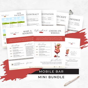 Mobile Bar Business Bundle, Pop-up Cocktail Cart Business Card, Bartending Contract Template, Freelance Bartender Marketing Flyers, RB4