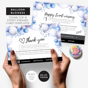 Ballonkunstenaar bedankkaart canvassjabloon, aanpasbare evenementvoucher, bewerkbare ballonslinger Coupon voor recensie achterlaten, BB2