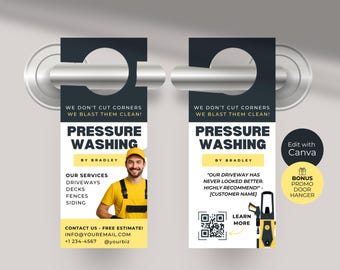 Plantilla de colgador de puerta para lavado a presión: Marketing de limpieza exterior (Canva editable, descarga digital)