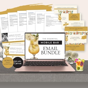 Mobile Bar Business Email Template Bundle, Pop-up Cocktail Cart Email Signatures Canva, Editable Bartending Small Business Marketing, RB8