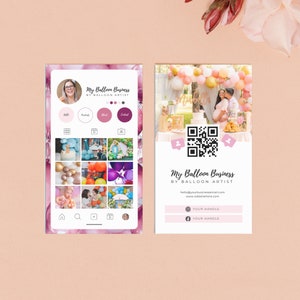 Ballonkunstenaar Instagram-visitekaartje, ballonslinger-visitekaartje met QR-code, bewerkbare klantenkaart canvas, Instagram-feedkaart, BB10